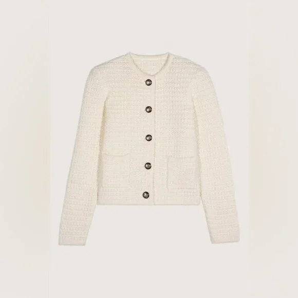 NEW Ba&sh Bash Gaspard Tweed Cardigan Jacket in Ecru Cream White | size 1 / S - Picture 4 of 13